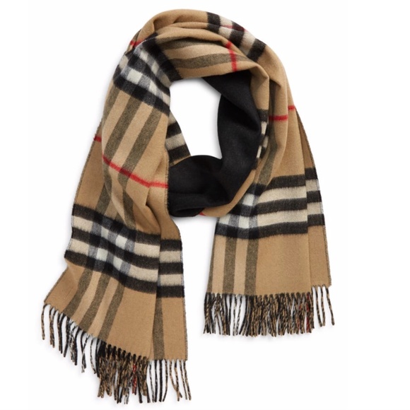 Burberry Reversible Giant Check To Solid Cashmere Scarf - Picture 2 of 15